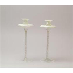 PAIR OF TIFFANY PASTEL CANDLESTICKS.  