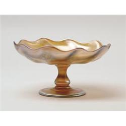 SIGNED TIFFANY FAVRILE FOOTED COMPOTE.  