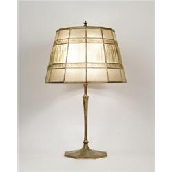 SIGNED TIFFANY LINENFOLD TABLE LAMP. 