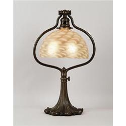 SIGNED TIFFANY HARP TABLE LAMP WITH LUNDBERG SHADE. 