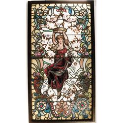 LARGE STAINED & LEADED VICTORIAN WINDOW.  
