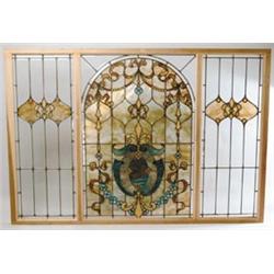 THREE PANELED LEADED GLASS WINDOW.  