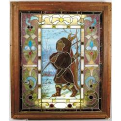 VICTORIAN STAINED & LEADED GLASS WINDOW.  