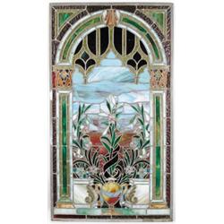 OUTSTANDING LEADED GLASS WINDOW.  