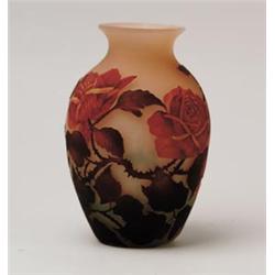 FINE SIGNED MULLER CAMEO VASE WITH ROSES.  