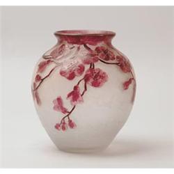 SIGNED LEGRAS ENAMELED & CAMEO FLORAL VASE.  