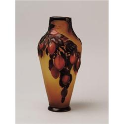 SIGNED GALLE MOLD BLOWN PLUM VASE.  