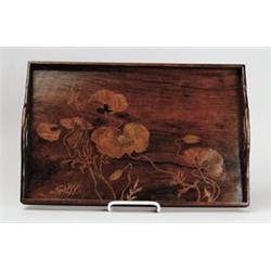 SIGNED GALLE MARQUETRY TRAY.  