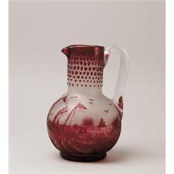 EXTRAORDINARY CAMEO GLASS PRESENTATION PITCHER FOR THE YACHT CECELLE.  
