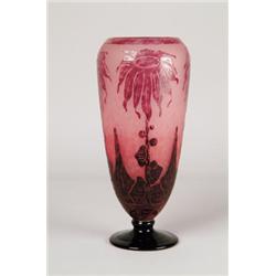 SIGNED LE VERRE FRANCAIS FOOTED CAMEO VASE.  