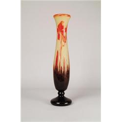 MONUMENTAL SIGNED LE VERRE FRANCAIS CAMEO VASE.  