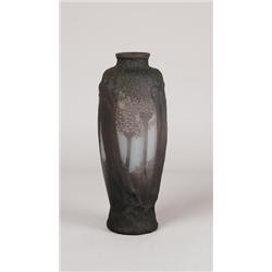 RARE SIGNED DAUM BLOWN OUT SCENIC VASE. 