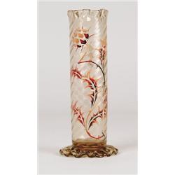 EARLY SIGNED GALLE ENAMELED TUBE VASE.  