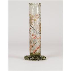 EARLY SIGNED GALLE ENAMELED TUBE VASE.  