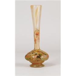 SIGNED DAUM ACID ETCHED AND ENAMELED VASE.  