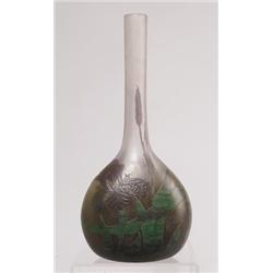 GOOD SIGNED DAUM MONUMENTAL BANJO VASE.  