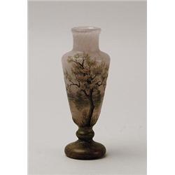 SIGNED DAUM CAMEO & ENAMELED SCENIC VASE.  