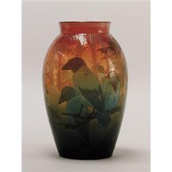 EXQUISITE FRENCH CAMEO VASE WITH ROOKS.  