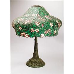 VERY LARGE LEADED FLORAL TABLE LAMP.  