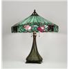 Image 1 : SIGNED HANDEL LEADED FLORAL BORDER TABLE LAMP.  