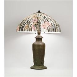 HANDEL FLORAL PAINTED TABLE LAMP.  