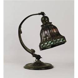 SIGNED HANDEL SCENIC OVERLAY PIANO LAMP.  