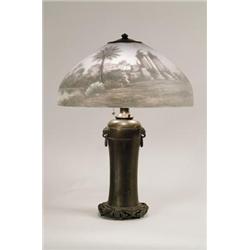 HANDEL REVERSE PAINTED RUINS TABLE LAMP.  