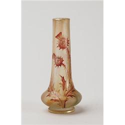 SIGNED DAUM CAMEO & ENAMELED FLORAL VASE.  