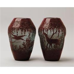 PAIR OF SIGNED LEGRAS CAMEO SCENIC VASES.  