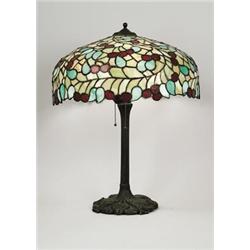 LEADED CHERRY TABLE LAMP.  