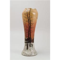 LE GRAS ENAMELED SCENIC VASE.