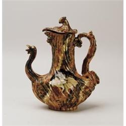 SIGNED GALLE FAIENCE COVERED PITCHER. 
