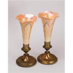 PAIR OF ART GLASS TORCHIERES POSSIBLY DURAND.  