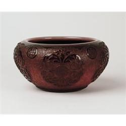 STEUBEN ACID CUT BACK PLUM JADE BOWL.  