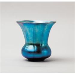 STEUBEN BLUE AURENE SHADE VASE.  