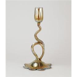 STEUBEN GOLD AURENE TULIP CANDLESTICK.  