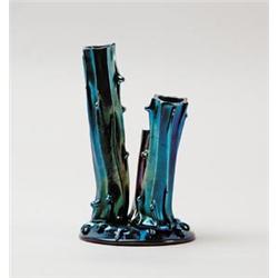 STEUBEN BLUE AURENE TREE TRUNK VASE.  