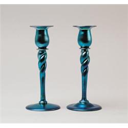 PAIR OF STEUBEN CANDLESTICKS.  