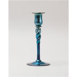 STEUBEN BLUE AURENE CANDLESTICK. 