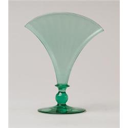 GREEN FAN VASE.  