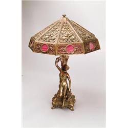 ELABORATE OVERLAY PANEL TABLE LAMP. 
