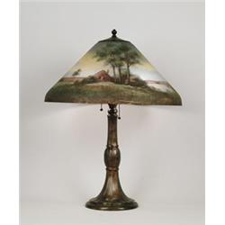 SIGNED JEFFERSON REVERSE PAINTED TABLE LAMP.  
