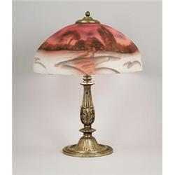 REVERSE PAINTED WINTER SCENE TABLE LAMP.  