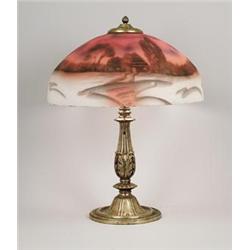 REVERSE PAINTED WINTER SCENE TABLE LAMP.  