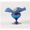 Image 1 : RARE SIGNED TIFFANY BLUE IRIDESCENT FIVE FLUTED COMPOTE.  