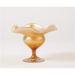 SIGNED TIFFANY GOLD FIVE FLUTED COMPOTE.  