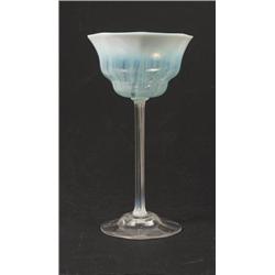 SIGNED TIFFANY GREEN PASTEL CHAMPAGNE GLASS. 