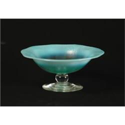 SIGNED TIFFANY GREEN PASTEL COMPOTE.  