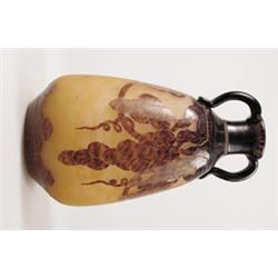 MONUMENTAL LE VERRE FRANCAIS TWO HANDLED CAMEO VASE.  