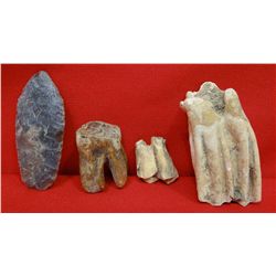 Agate Basin 2 3/4" point (fractured) found with 2 1/2" bison tooth, pt. found inside buffalo skull